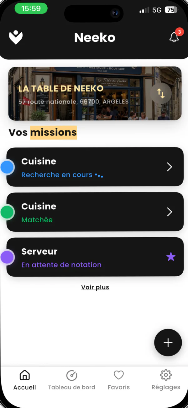 Écran de l'app Neeko